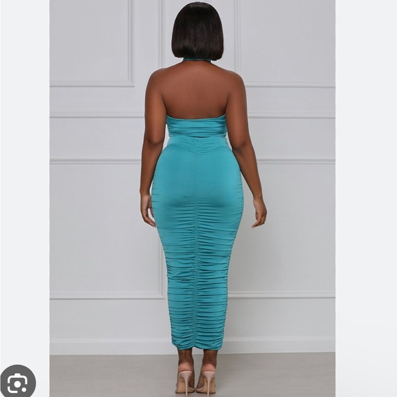 Teal Rouched Halter Top Skirt Set from Lilly’s Kloset - Picture 3 of 4